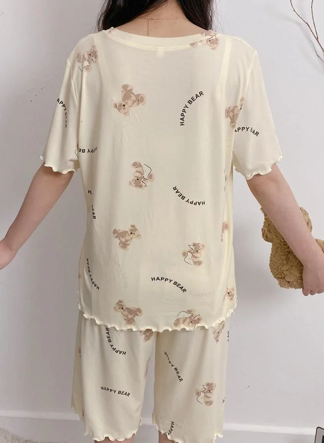 تايك تو Teddy Bear Print T-Shirt and Shorts Pyjama Set