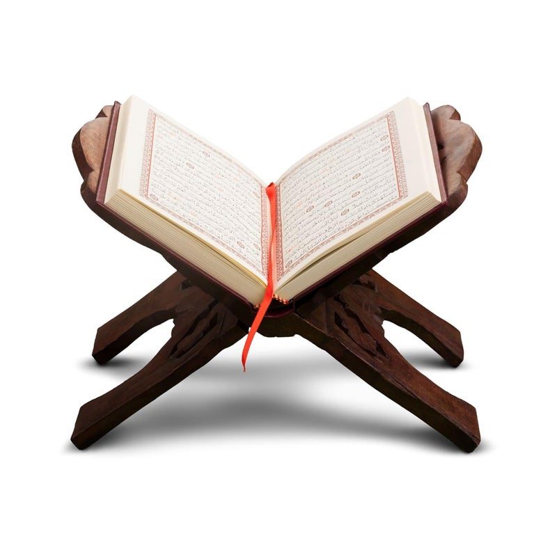 santarms Santarms Handicraft Sheesham Wooden Polished Folding Holy Book Stand Rehal Reading Book Rest with Brass Inlay Hand Carvings Work Size 26 x 135 x 15cm Natural Wood 
