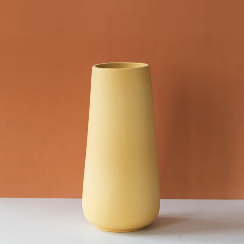 Valemoon Yellow Ceramic Vase, 7.7" H, Minimalist Modern Home Decoration, Matte Design for Fireplace Bedroom Kitchen Living Room Centerpieces Office Desk, Fit for Holding Dried Flowers, Fresh Flowers - Image 1