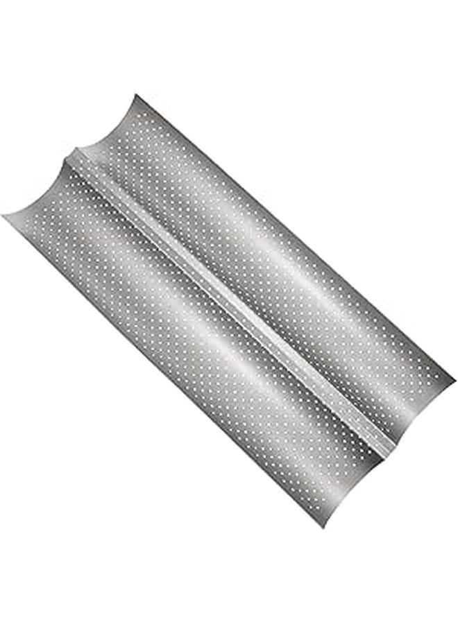 خبز فرنسي بان باجيت موجة 2 فتحة غير لاصق أواني خبز حجم صغير فضي - Image 1