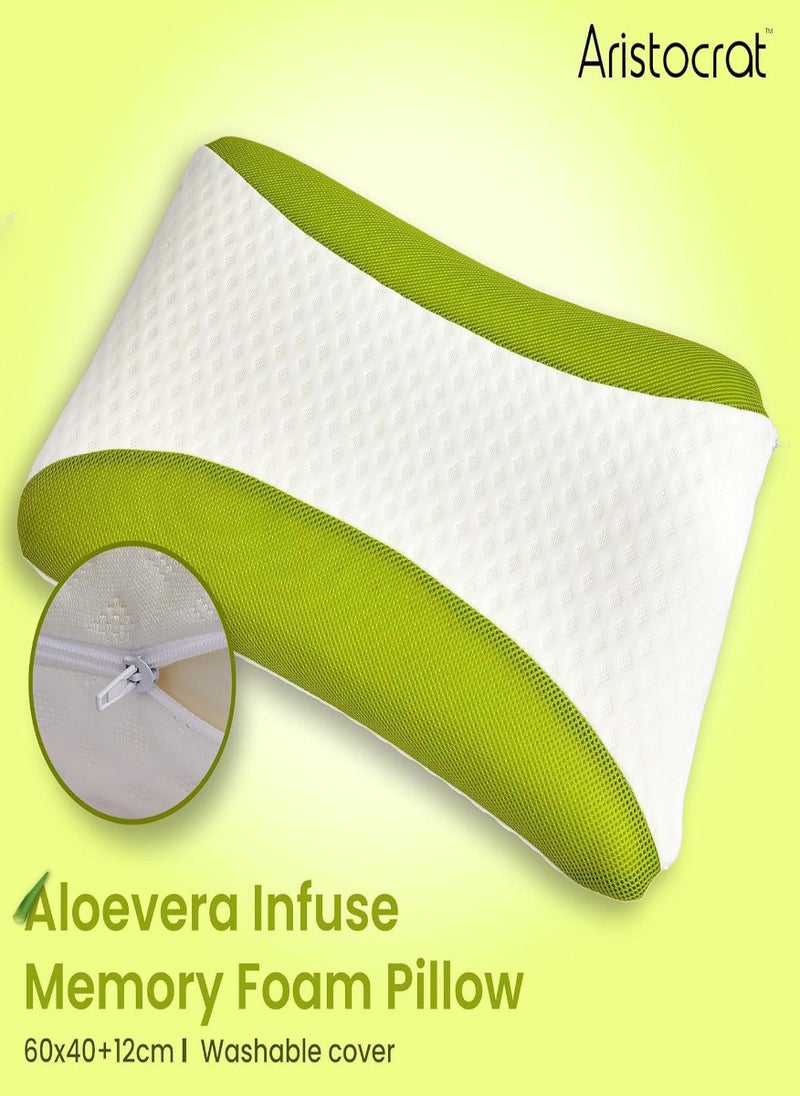 ARISTOCRAT Aloe Vera Infused Memory Foam Pillow | Hypoallergenic & Breathable | Removable cover - 60x40x12cm  - Image 2