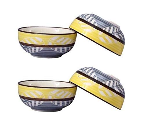 Caffeine Ceramic Handmade Yellow and Gray Dessert Bowl (Set of 6) - Image 2