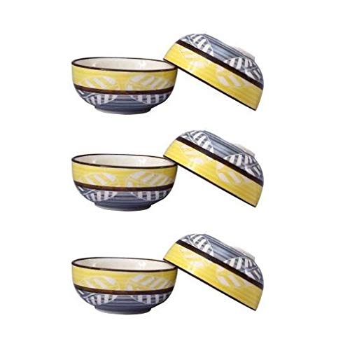 Caffeine Ceramic Handmade Yellow and Gray Dessert Bowl (Set of 6) - Image 1