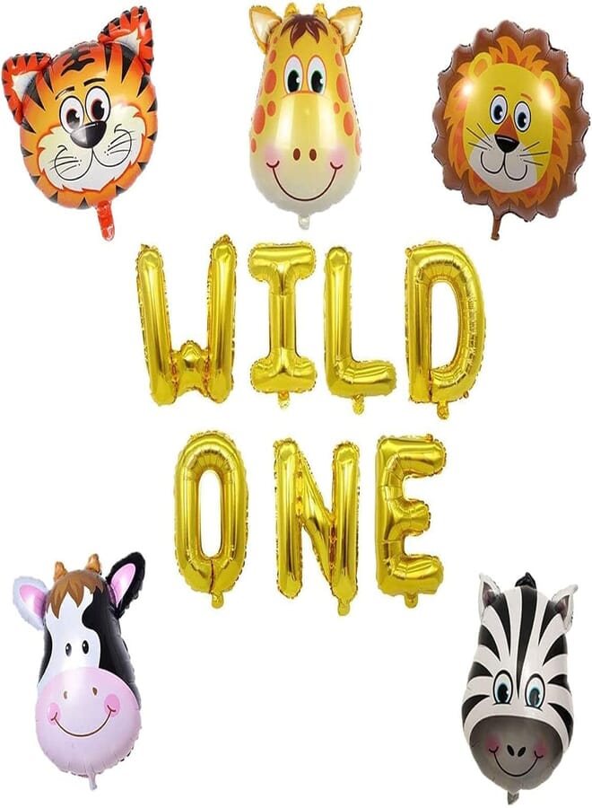 Secret 16 Wild One Birthday Foil Balloons, Jungle Safari Animals Balloons, Baby Girl Boy 1st Birthday Party Decoration Supplies Gold) , 2725612115284