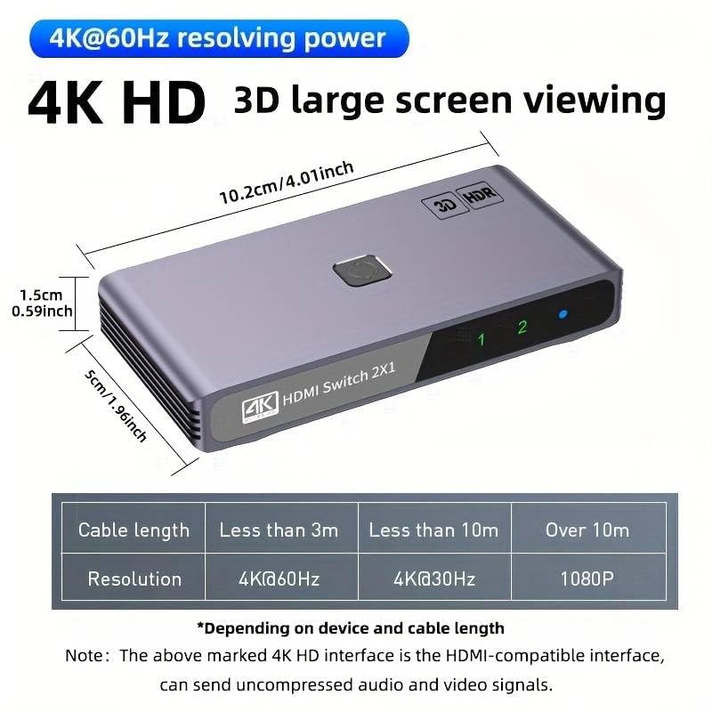 Tobo 4KHD Switch Selector, 2 in 1 Out bi-Directional Switching 4K60HZ HD Splitter, Supports 4K 3D HD, Compatible with Xbox, PS5/4/3, Fire Stick, Roku, Blu-ray Player TD-1101H - Image 2