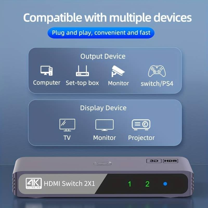 Tobo 4KHD Switch Selector, 2 in 1 Out bi-Directional Switching 4K60HZ HD Splitter, Supports 4K 3D HD, Compatible with Xbox, PS5/4/3, Fire Stick, Roku, Blu-ray Player TD-1101H - Image 5