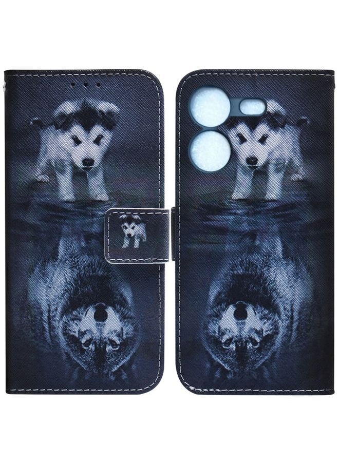 HuHa Case Cover For For Tecno Pova 5 Coloured Drawing Flip Leather Phone Case(Wolf and Dog) 