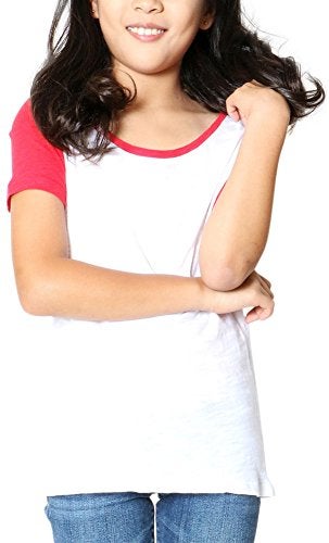 ToBeInStyle Girls' Knit Tee with Contrast Sleeves - White/Red - Size 8 - Image 4