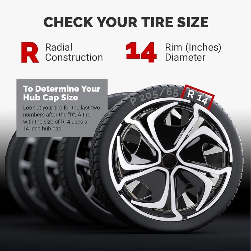 14 بوصة واقيات عجلة كاملة التغطية تناسب معظم السيارات والشاحنات وسيارات الدفع الرباعي مجموعة من 4 قطع - Image 4