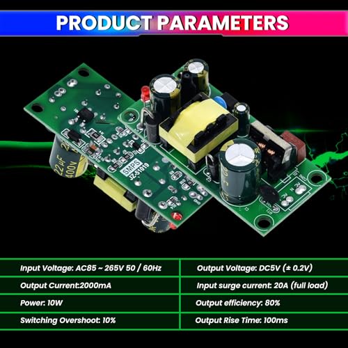 amiciSmart AC to DC Buck Converter, 85-265V AC to 5V DC 2A Power Module, 10W High-Efficiency Step-Down Circuit Board - Image 2