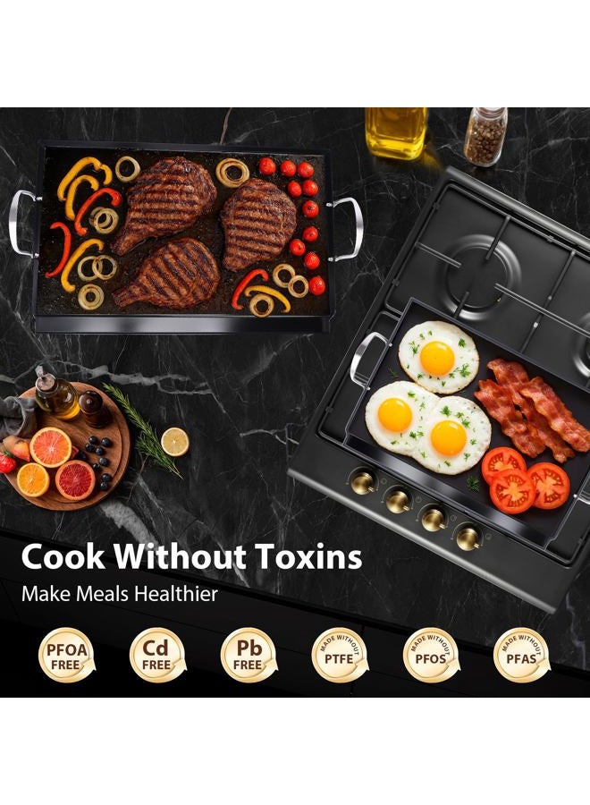Utheer 23" x 16" Ceramic Nonstick Stainless Steel Griddle for Gas, Charcoal & Induction, Large Stove Top Griddle, Non-Toxic, PFAS/PFOA/PTFE Free, Oven Up to 500°F, for BBQ, Camping & Kitchen, Black - Image 3