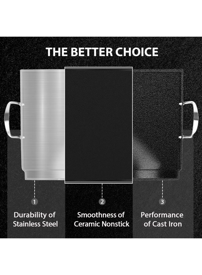 Utheer 23" x 16" Ceramic Nonstick Stainless Steel Griddle for Gas, Charcoal & Induction, Large Stove Top Griddle, Non-Toxic, PFAS/PFOA/PTFE Free, Oven Up to 500°F, for BBQ, Camping & Kitchen, Black - Image 5