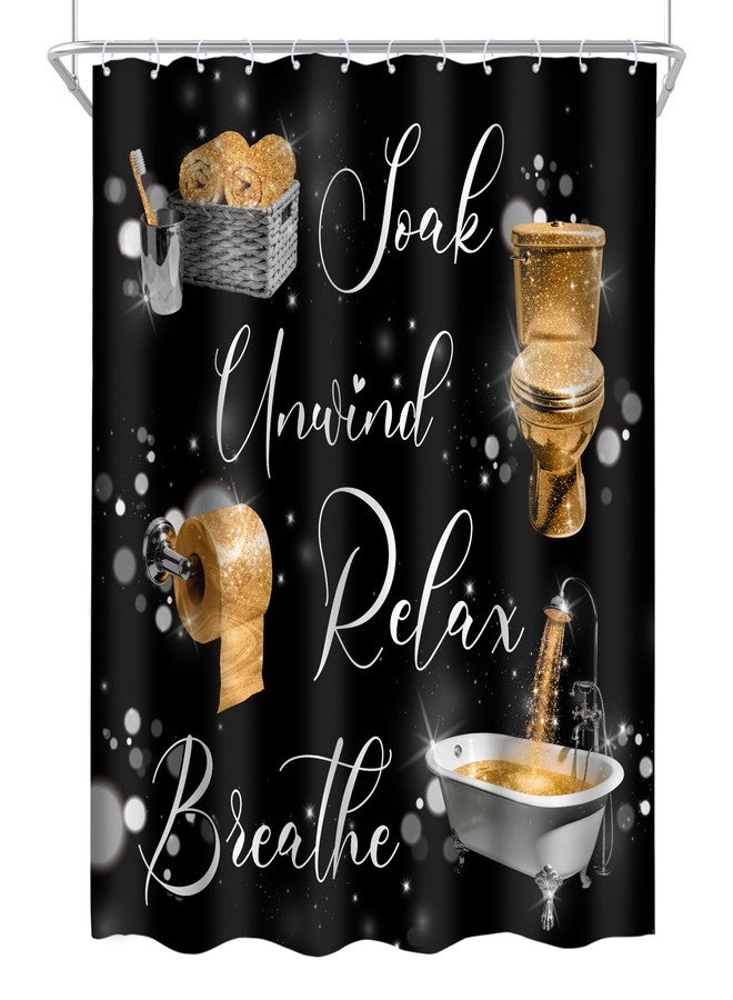 Cinbloo 4Pcs Gold Black Shower Curtain Set, Golden Funny Quotes Positive Inspirational Words Bathroom Curtain with Rug, Toilet Lid Cover, Bath Mat, Fashion Women Girls Shower Curtain with 12 Hooks - Image 5