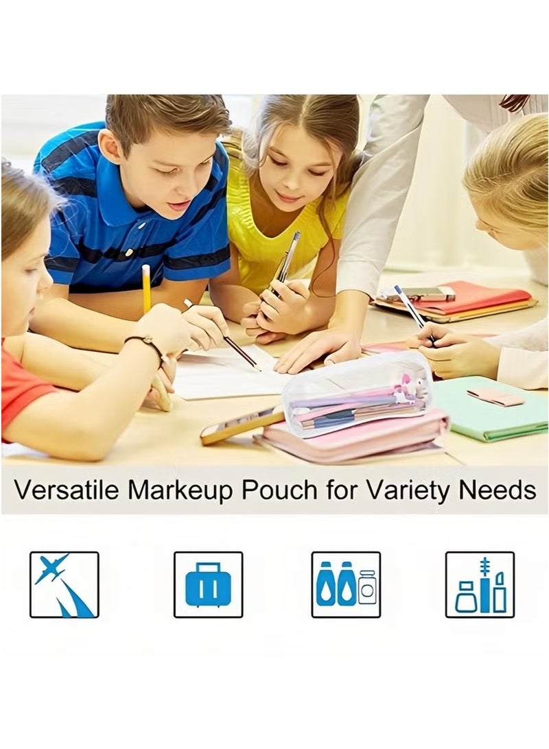 حافظة أقلام رصاص من قطعتين، حقيبة أقلام رصاص شفافة، حقيبة حامل أقلام رصاص من البولي فينيل كلوريد بسحاب، حافظات أدوات مكتبية شفافة (أبيض/أسود) - Image 5