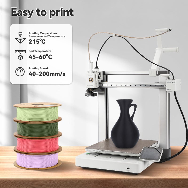 3DHoJor Matte PLA Filament 1.75mm, Upgrade Matte 3D Printer PLA Filament, 1KG Cardboard Spool 3D Printing Filament for 3D Printers(Matte Black) - Image 2