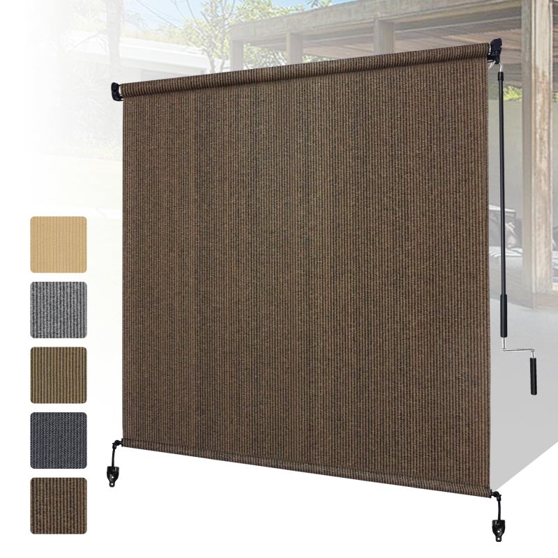 Shade&Beyond Outdoor Roller Shades with Splicing Design, 8' W x 8' H Cordless Patio Roll Up Blinds, Exterior Shade Cloth Roll for Porch, Gazebo, Pergola, Balcony, Mocha - Image 1