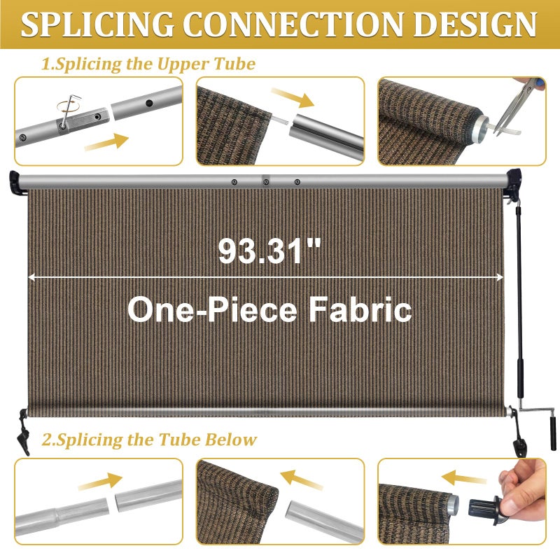 Shade&Beyond Outdoor Roller Shades with Splicing Design, 8' W x 8' H Cordless Patio Roll Up Blinds, Exterior Shade Cloth Roll for Porch, Gazebo, Pergola, Balcony, Mocha - Image 5