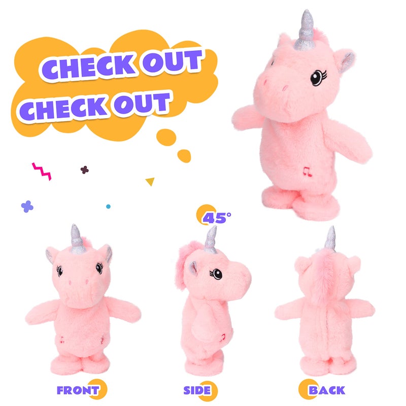 Easfan Talking Unicorn Repeats What You Say Walking Singing Stuffed Animal Electric Interactive Plush Toy Funny Animated Toy Mimicking Speaking Birthday for Kids Toddlers Pink,10'' - Image 5
