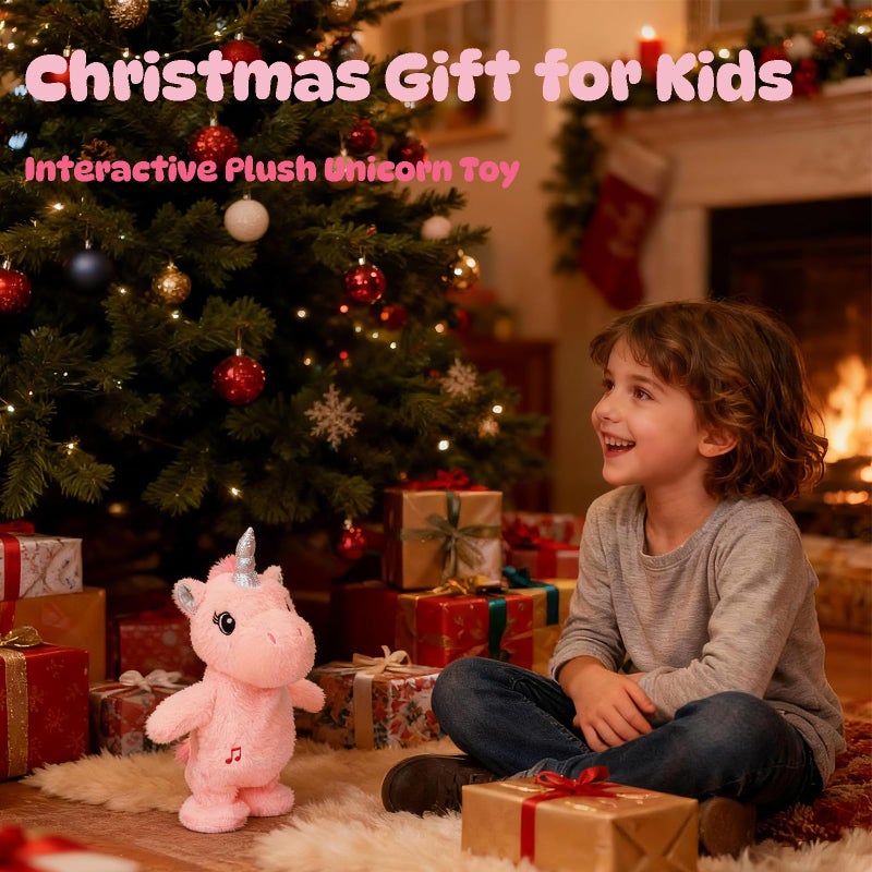 Easfan Talking Unicorn Repeats What You Say Walking Singing Stuffed Animal Electric Interactive Plush Toy Funny Animated Toy Mimicking Speaking Birthday for Kids Toddlers Pink,10'' - Image 3