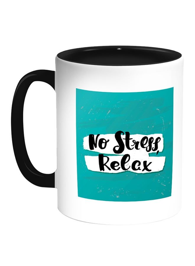 RKN No Stress Relax Printed Coffee Mug White/Black 11ounce - Image 1