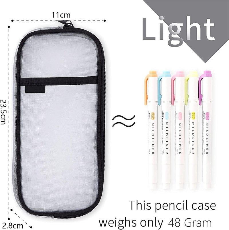 X spring Grid Mesh Pen Pencil Case, Clear Mesh Pencil Pouch For Office Stationery, Makeup Storage, Clear Pencil Bag With Zipper, Clear Pencil Case For Exams, Multifonction Transparent Stationery Bag - Image 4