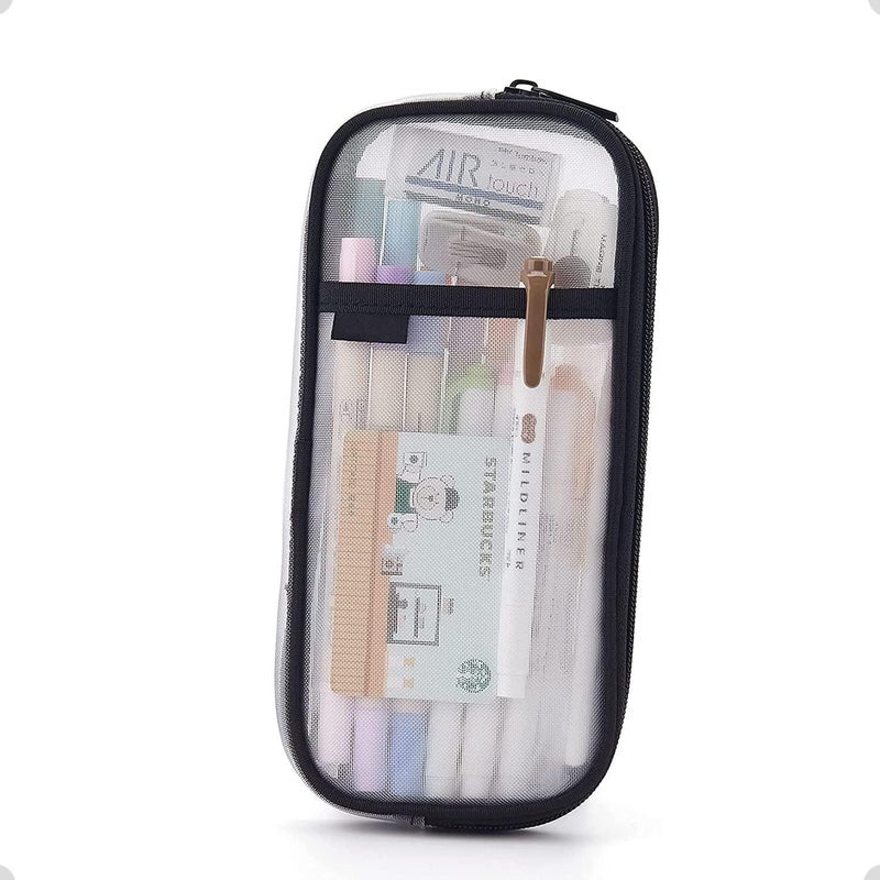 X spring Grid Mesh Pen Pencil Case, Clear Mesh Pencil Pouch For Office Stationery, Makeup Storage, Clear Pencil Bag With Zipper, Clear Pencil Case For Exams, Multifonction Transparent Stationery Bag - Image 1