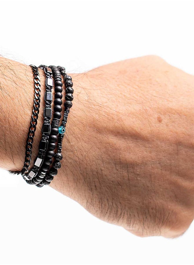 CHRYSOSTOMOS Handmade Adjustable Beaded Multi-Line Bracelet with Onyx, Grommet, Ball Hematite, Cord and Steel Chain, Macrame Adjustable Tying - Image 3