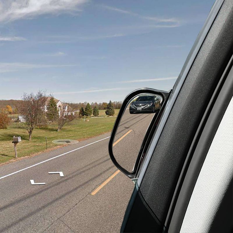 2Pcs Back Passenger Rear View Mirror Adjustable Blind Spot MirrorReal GlassCar SUV Side View Mirror With Convex Surface Stick on BPillar for Second Row Door Safely GetOff Black frame 2 PCS