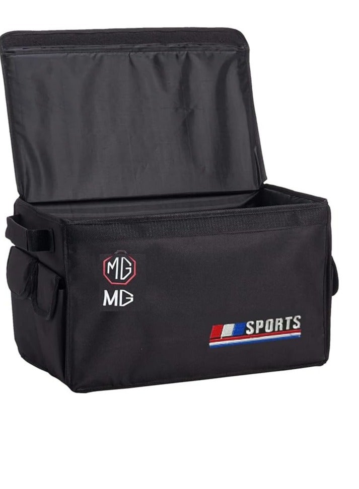 ام جي صندوق تخزين منظم لصندوق السيارة قابل للطي، مع جيوب صغيرة، حجرات حاوية للحمولة، للاحذية، اسود - Image 1