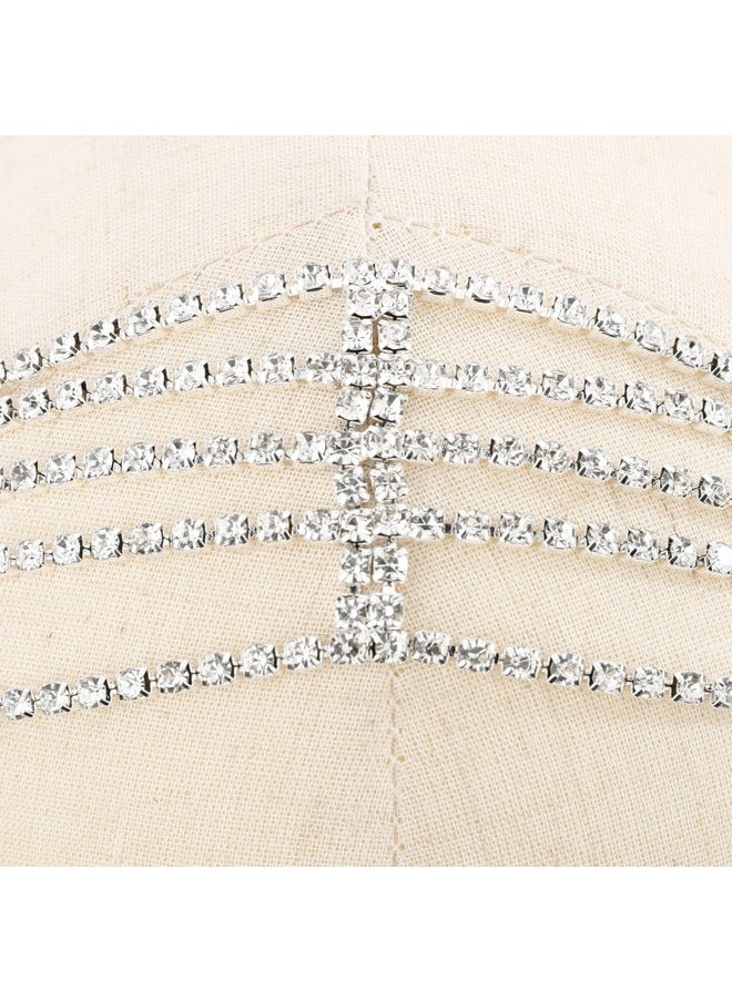 YERTTER Brides Silver Rhinestone Elastic Head Chain Tassel Head Accessories Jewelry Hair Chain Crystal Headband Headpiece Boho Hair Accessories For Women Brides Prom Costume(Silver 1)  - Image 4