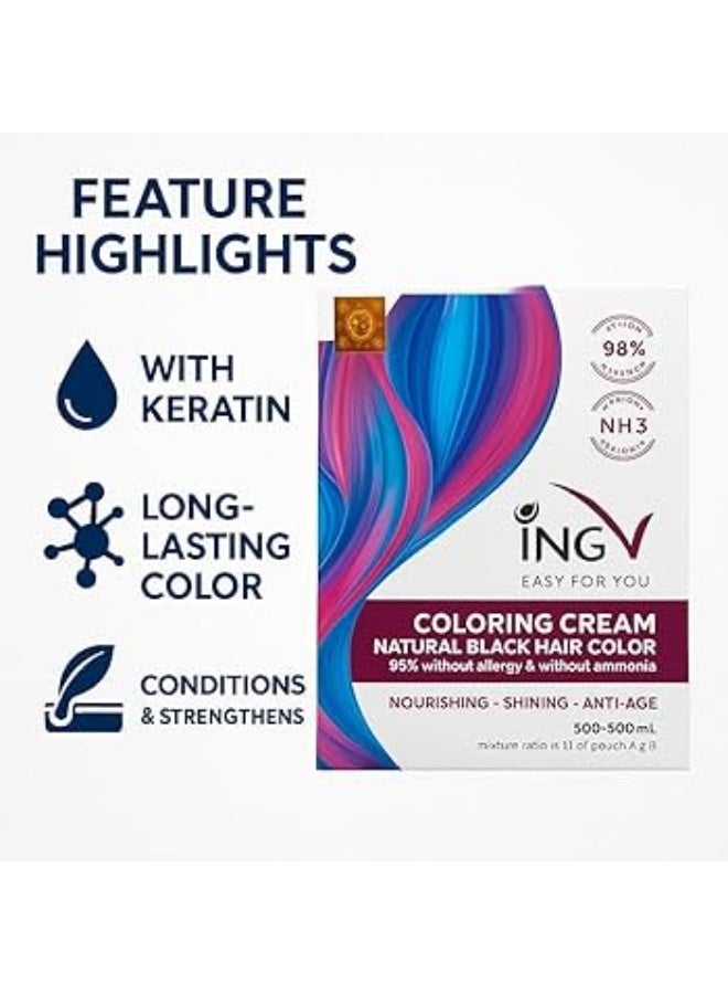 Milano Plus ING Natural Black Hair Color Cream with Keratin – Ammonia-Free Permanent Hair Dye | 500ml + 500ml Developer | 100% Grey Coverage | Long-Lasting Hair Color | For Men & Women - Image 2