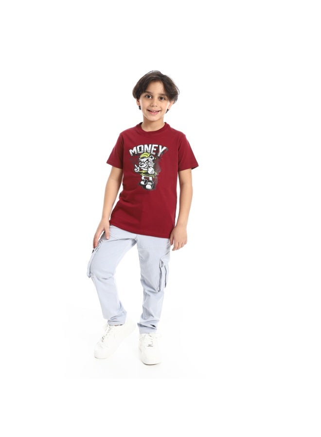 Andora Round Neck Printed Short Sleeve Boy T-shirt_Burghandy - Image 3