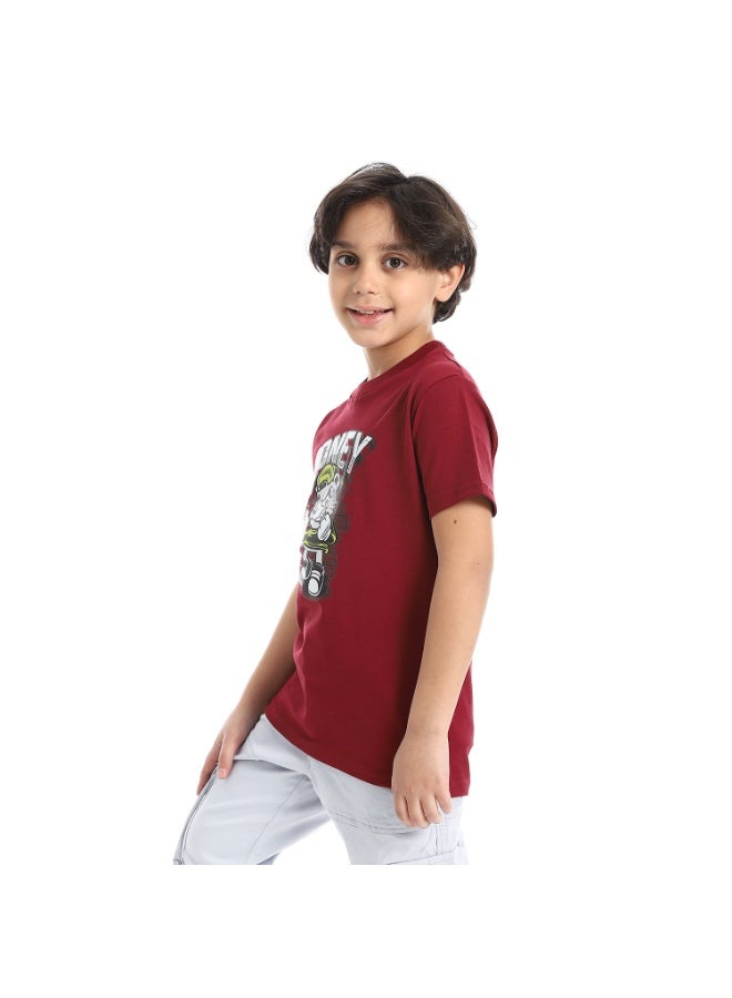 Andora Round Neck Printed Short Sleeve Boy T-shirt_Burghandy - Image 4