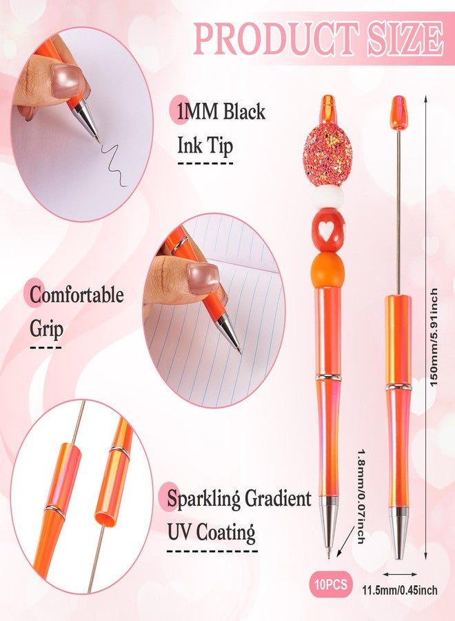BB Beadthoven Beadthoven 10pcs Holographic Beadable Pens, DIY Thanksgiving Fall Orange Plastic Beaded Pens Shaft Black Ink Ballpoint Pens Supplies for Pens Making Crafts School Office Student Gift Halloween - Image 2