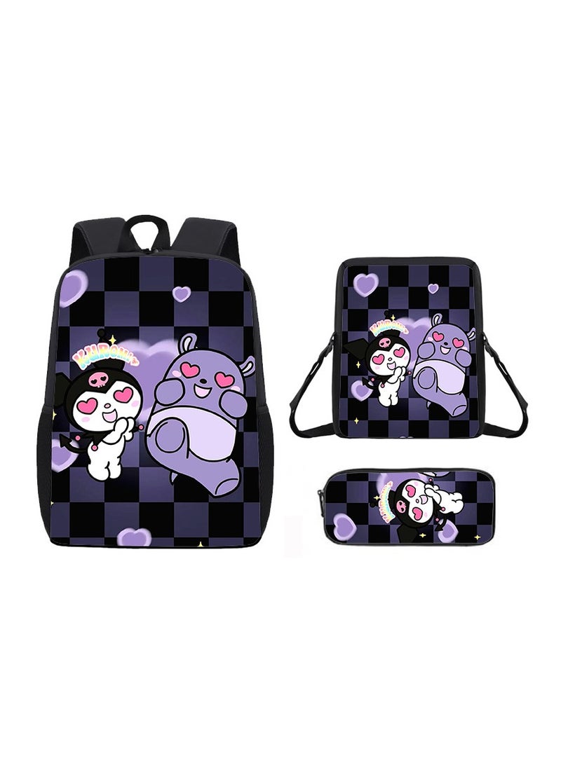 General Kuromi Sanrio Kuromi Two Shoulder Backpacks and Pencil Case Three-Piece Set Student Book Bag  - Image 1