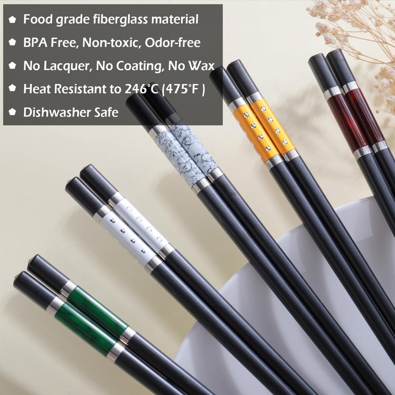 GLAMFIELDS 5 Pairs Premium Chopsticks Reusable Dishwasher Safe 9.5 Inch Fiberglass Chop Sticks Gift Set Non Slip Multi Color - Image 3