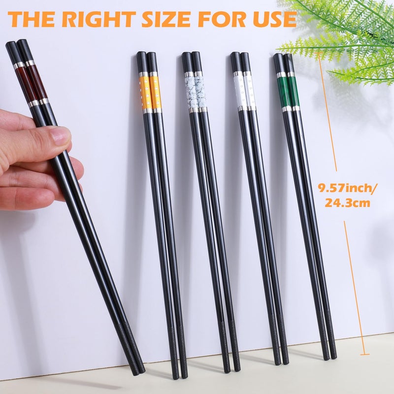 GLAMFIELDS 5 Pairs Premium Chopsticks Reusable Dishwasher Safe 9.5 Inch Fiberglass Chop Sticks Gift Set Non Slip Multi Color - Image 2