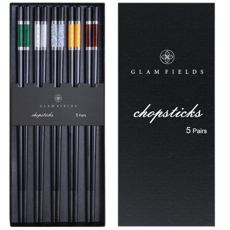 GLAMFIELDS 5 Pairs Premium Chopsticks Reusable Dishwasher Safe 9.5 Inch Fiberglass Chop Sticks Gift Set Non Slip Multi Color - Image 1