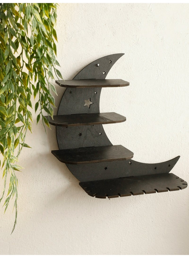1pc Wooden Crescent Moon Shelf Islamic Style Wall Hanging Storage Rack Arabic Home Decor Display Shelf for Crystals Jewelry Candles Living Room Bedroom Home Styling - Image 4
