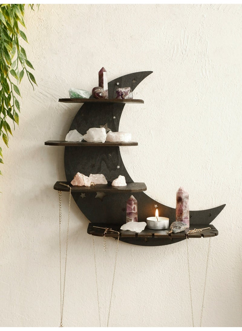 1pc Wooden Crescent Moon Shelf Islamic Style Wall Hanging Storage Rack Arabic Home Decor Display Shelf for Crystals Jewelry Candles Living Room Bedroom Home Styling - Image 2
