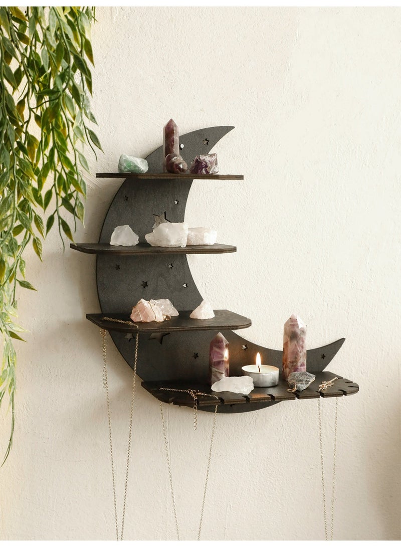1pc Wooden Crescent Moon Shelf Islamic Style Wall Hanging Storage Rack Arabic Home Decor Display Shelf for Crystals Jewelry Candles Living Room Bedroom Home Styling - Image 5