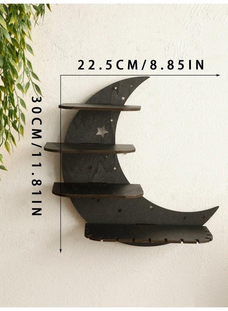 1pc Wooden Crescent Moon Shelf Islamic Style Wall Hanging Storage Rack Arabic Home Decor Display Shelf for Crystals Jewelry Candles Living Room Bedroom Home Styling - Image 3