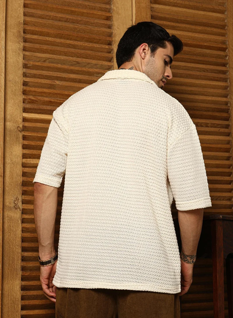 Campus Sutra Men's Daisy White Oval-Tactile Knit Shirt