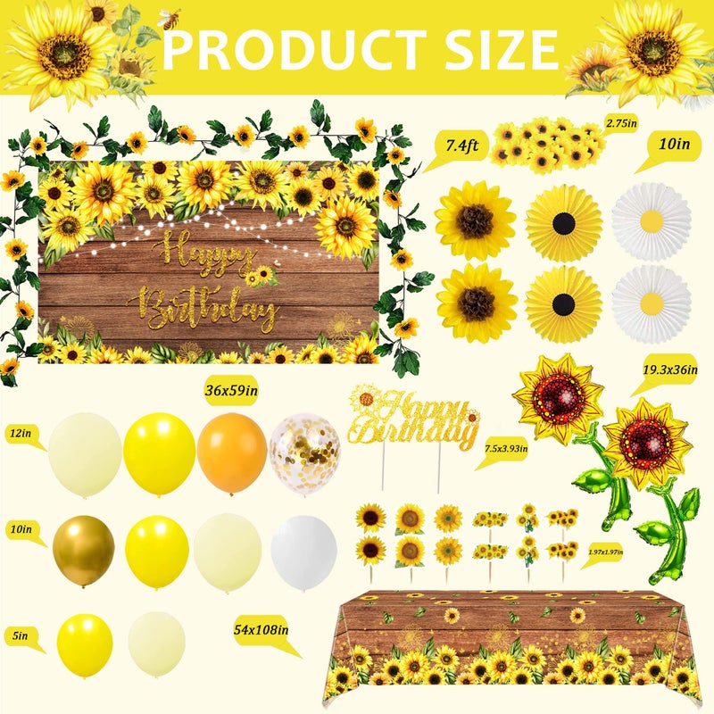 BORAMDO Sunflower Birthday Party Decoration Pack (including Backdrop, Tablecloth, Artificial Sunflowers and A Garland, Cake Topper, Balloon Garland Arch, Foil Balloon, Yellow Tissue Paper Flowers and Fans)â€¦ - Image 3
