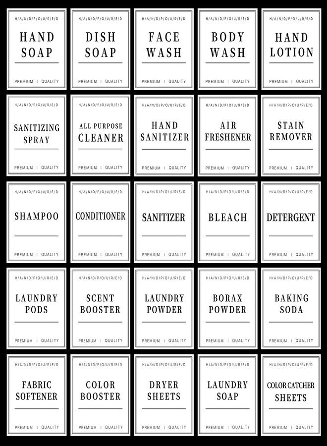 TESWEY 30PCS Waterproof Labels for Bottles, Minimalist Bathroom and Laundry Room Labels Set, Self-Adhesive Labels Stickers for Soap Dispenser and Laundry Jars, Hand Soap Shampoo Conditioner Label - Image 1