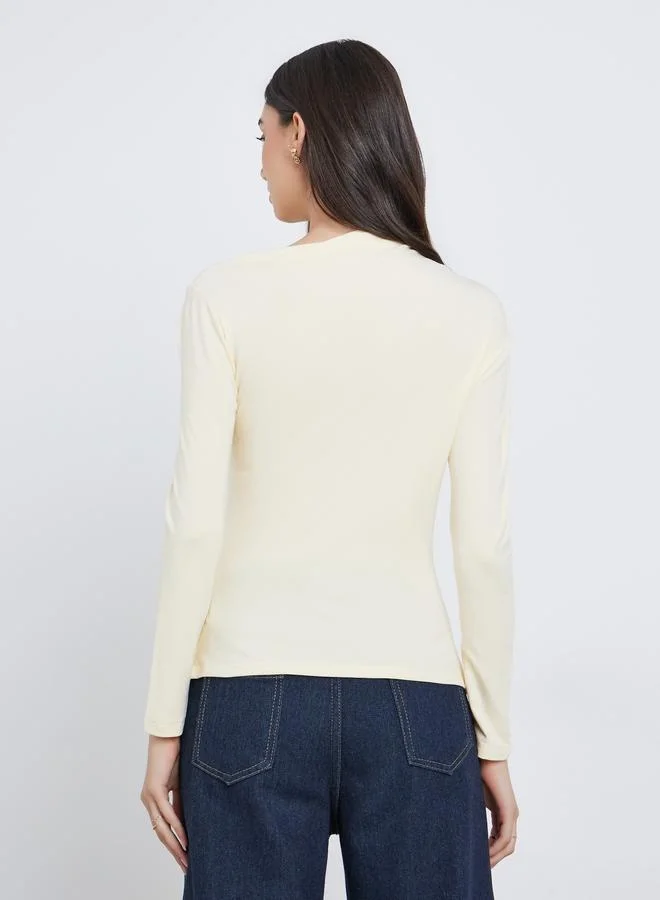 تايك تو Take Two Women Solid Ruched Detail Asymmetric Neck Top