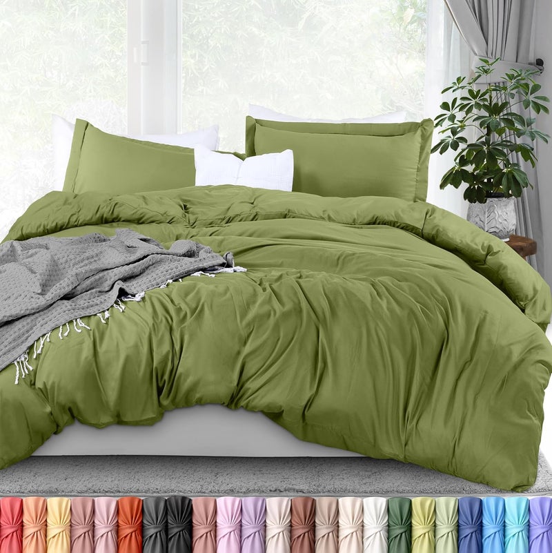 Utopia Bedding Queen Size Duvet Cover Set - Olive Green, 3 Pieces with Zipper Closure - Image 1