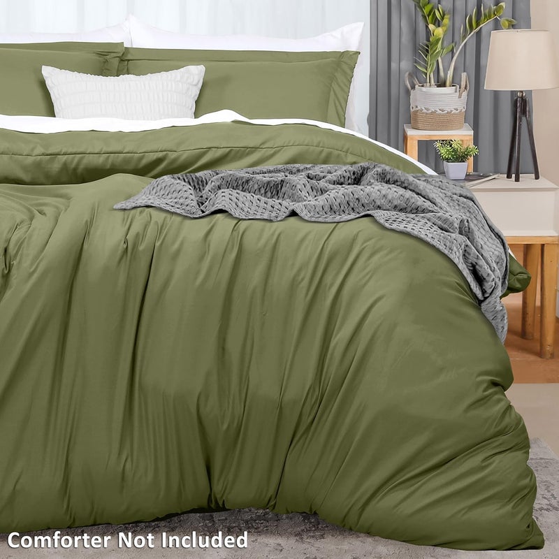 Utopia Bedding Queen Size Duvet Cover Set - Olive Green, 3 Pieces with Zipper Closure - Image 4