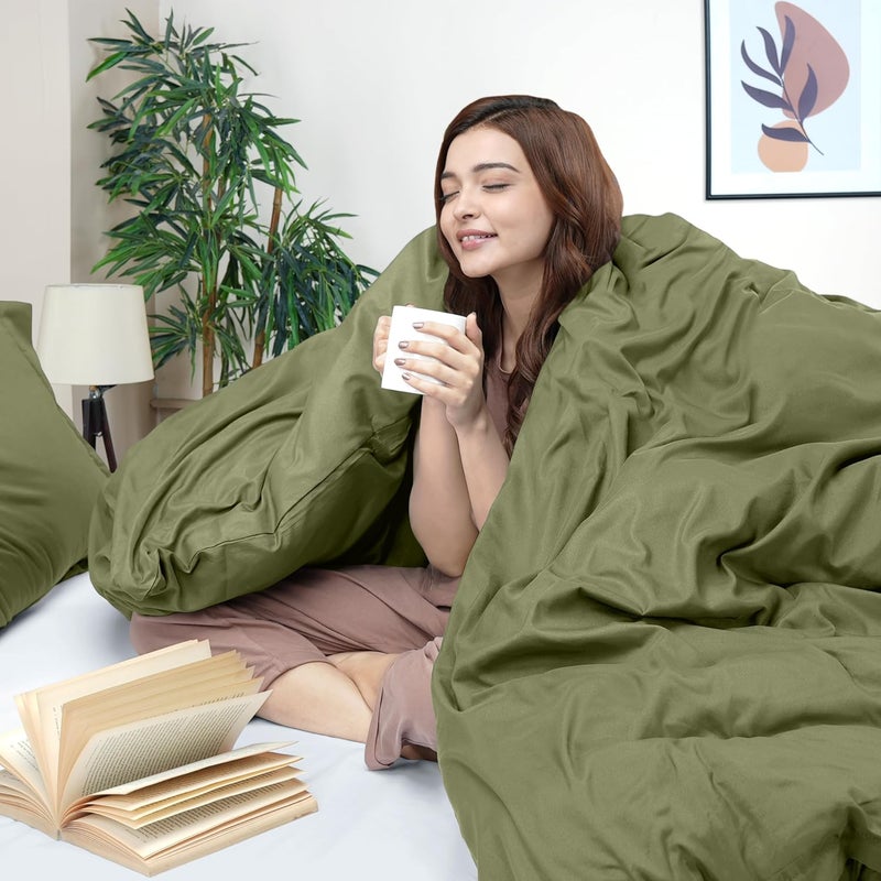 Utopia Bedding Queen Size Duvet Cover Set - Olive Green, 3 Pieces with Zipper Closure - Image 3