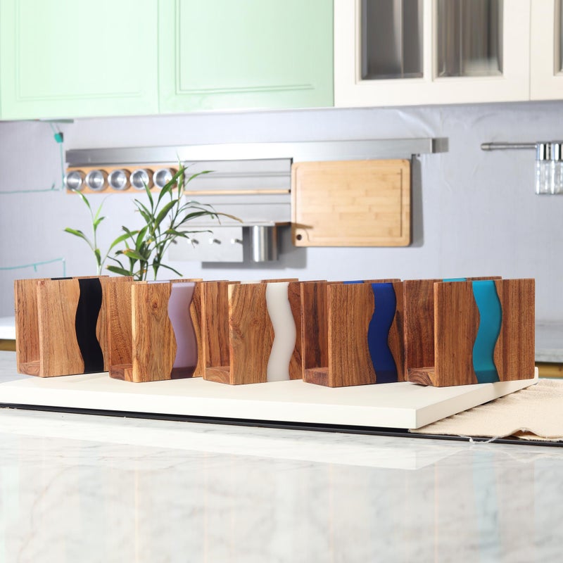 LAVAUK Acacia wood & Transparent Epoxy resin Napkin holder for table, Rustic farmhouse napkin organisation for kitchen, dining, counter tops, restaurant or outdoors | 6x5x2.5 inches| Turquoise - Image 2